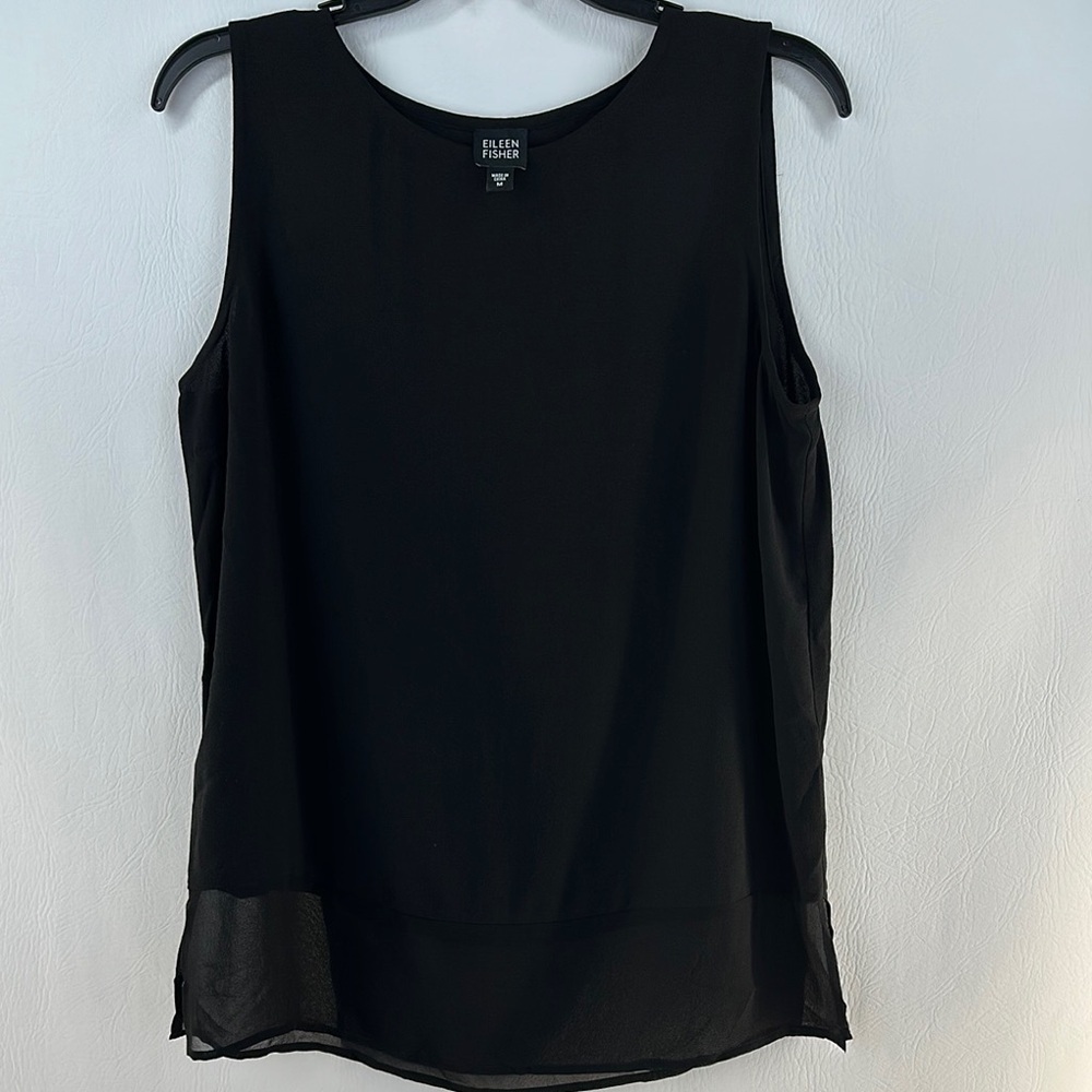 Eileen Fisher Sheer Silk Sleeveless Tunic Top